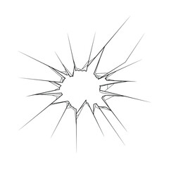 Black Simple Line Broken Glass,  Cracks, Shattered Doodle Outline Element Vector Design Style Template Sketch Isolated Illustration Destruction, Damaged