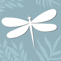 dragonfly white silhouette on floral background, isolated