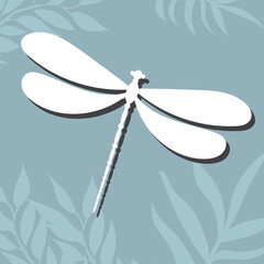 dragonfly white silhouette on floral background