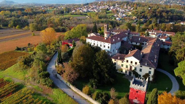 Autumn in the hills. Village and vineyards with an ancient flavor