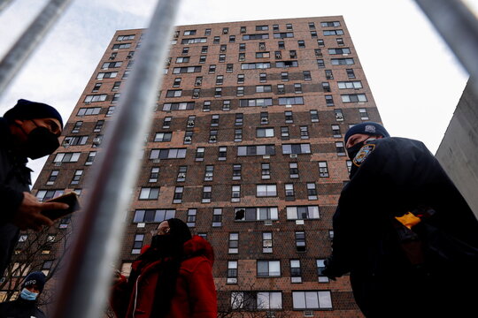 Scene of a fire at a multi-level apartment building in the Bronx borough of New York