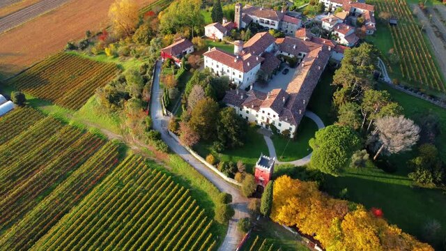 Autumn in the hills. Village and vineyards with an ancient flavor