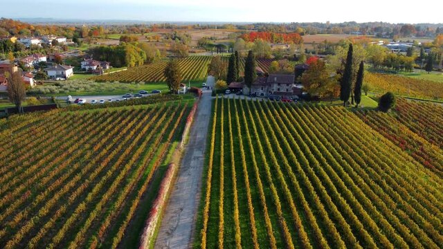 Autumn in the hills. Village and vineyards with an ancient flavor