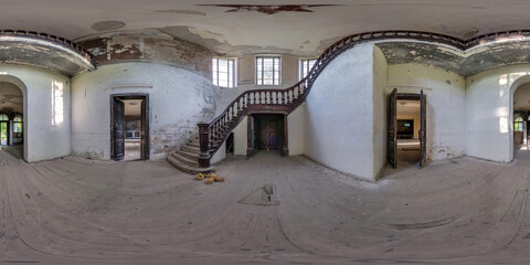 abandoned empty concrete room or old building with stairs in full seamless spherical 360 hdri...