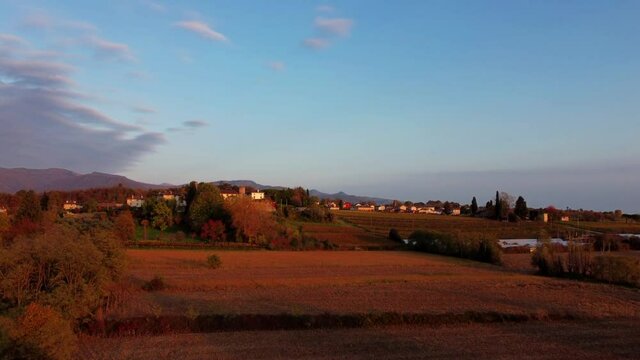 Autumn in the hills. Village and vineyards with an ancient flavor