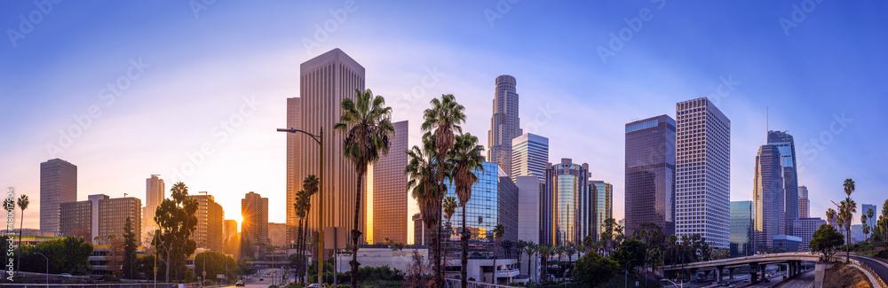 Wall mural the skyline of los angeles during sunrise, california