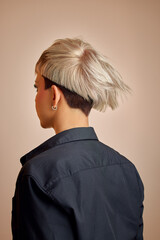 Girl with trendy asymmetrical haircut