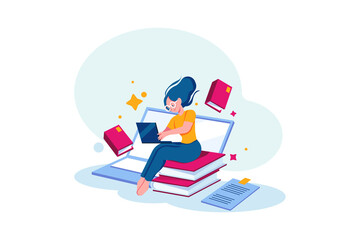 Young woman with glasses studying online