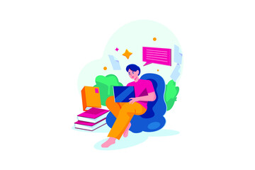 Boy studying online using tablet