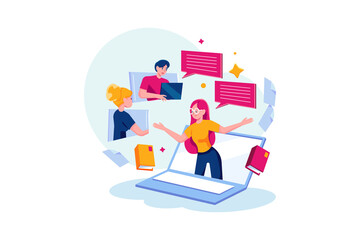 The woman learn communication skills with online class. 