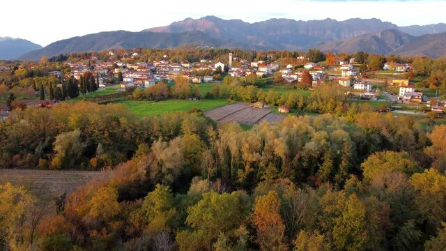 Autumn in the hills. Village and vineyards with an ancient flavor