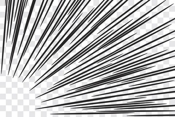 Obraz premium Manga action frame speed simple lines Motion radial lines isolated on transparent background Abstract explosive template banner Black and white monochrome vector retro illustration Comic book element
