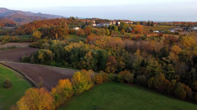 Autumn in the hills. Village and vineyards with an ancient flavor