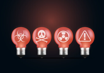 Set of Red lightbulb with a toxic thinking symbol. Concept illustration about people who have bad attitude person, psychological, negative idea and mindset.