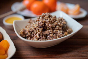 traditional dish kutya groats with fruits and raisins for christmas holiday for dinner