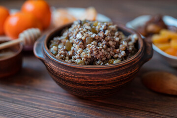 traditional dish kutya groats with fruits and raisins for christmas holiday for dinner