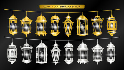 Luxury lantern golden and silver islamic object element collection vector graphic