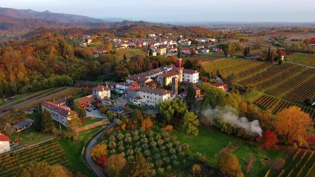 Autumn in the hills. Village and vineyards with an ancient flavor
