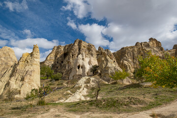 Fototapeta premium Goreme Open Air Museum and fairy chimneys in Cappadocia, Turkey. Goreme open air museum and fairy chimneys are unesco world heritage site in Cappadocia.