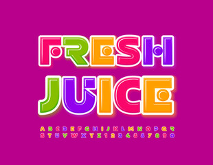 Vector creative poster Fresh Juice. Trendy colorful Font. Unique style Alphabet Letters and Numbers set