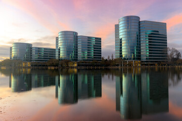 Colorful Sunset over Oracle Headquarters in Silicon Valley, California.