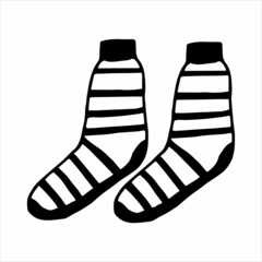 Hand drawn pair of socks in doodle style. Black and white vector illustration