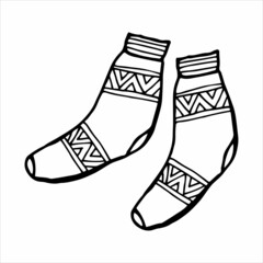 Hand drawn pair of socks in doodle style. Black and white vector illustration