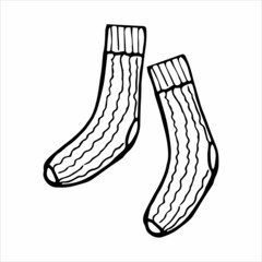 Hand drawn pair of socks in doodle style. Black and white vector illustration