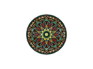 pastel color flower ornament - mandala in red, green and yellow