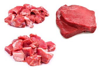 Fresh raw pork pieces isolated.