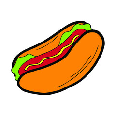 Vector hand drawn doodle sketch colored hot dog isolated on white background