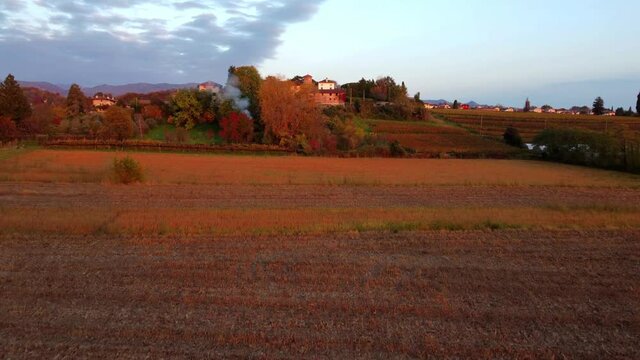 Autumn in the hills. Village and vineyards with an ancient flavor