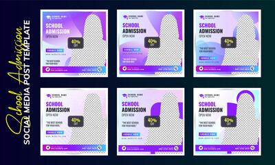 School admission social media post template 6in1 Vector AI file