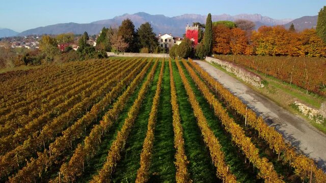 Autumn in the hills. Village and vineyards with an ancient flavor
