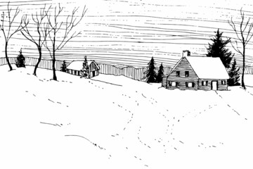 Obraz premium Simple winter landscape drawn with lines