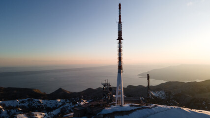 Antenna transmission, radio tower on top of Sveti Jure peak in Makarska, Croatia