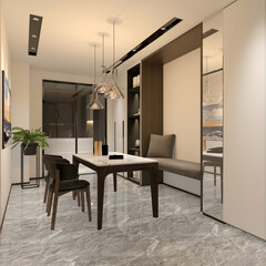 3d render. Modern dining room interior.