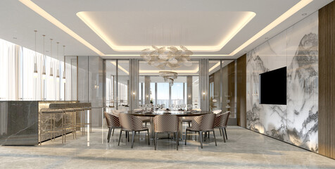 3d render. Modern dining room interior.