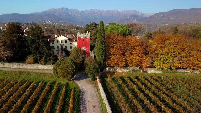 Autumn in the hills. Village and vineyards with an ancient flavor