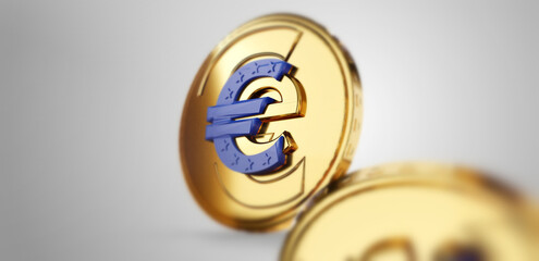 digital Euro symbolic golden blue coin 3d-illustration