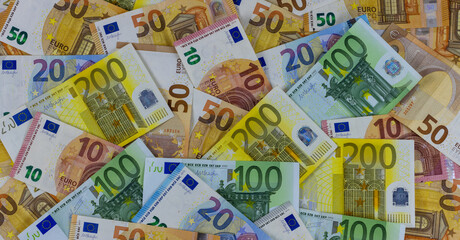 Obraz na płótnie Canvas Panorama of euro bills banknote for financial background