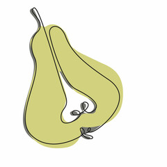 outline pear isolated on white, doodle fruit, hand drawing art line, vector stock illustration. continuous doodle