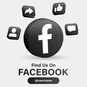 Follow Us On Facebook For Social Media Icons Banner In 3d Round Black Circle Notification Icons Like Comment Share Follower Icon - Find Us On 3d Facebook Logo With 3d Frame - Join Us Network Banners