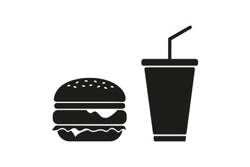 Hamburg with soda. Fast food icons.