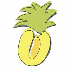 Half pineapple One continuous line art drawing vector illustration minimalist design. Colorful doodle.