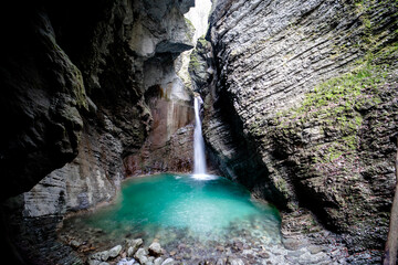 Famous landmark: waterfall Kozjak in Triglav National Park, Slovenia