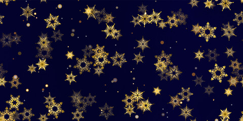 Gold snowflakes holiday seamless pattern.