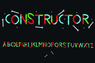 Alphabet - letters from tools. Constructor. Vector illustration.