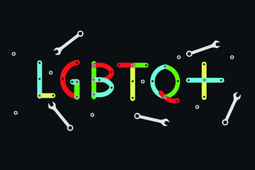 LGBTQ -  text, letters and word consists of tools. Vector illustration.