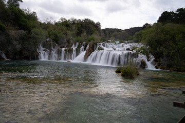 Obraz premium Waterfall, cascade in the Krka national park in Croatia